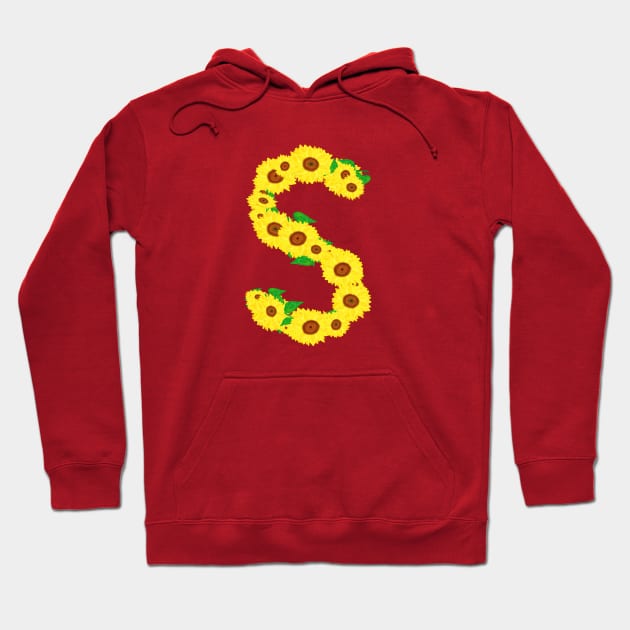 Sunflowers Initial Letter S (White Background) Hoodie by Art By LM Designs 